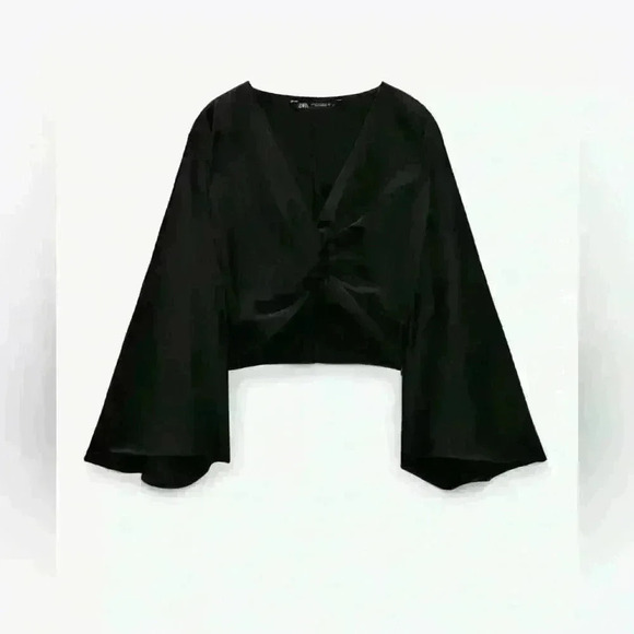 Zara  satin like front knot crop top , sz large - Picture 1 of 9